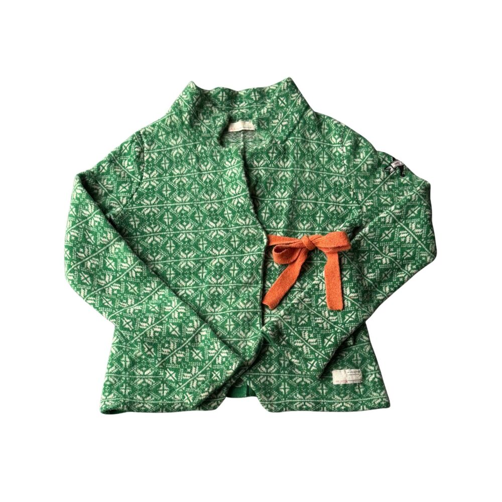 Odd Molly Lovely Knit Jacket Wrap Cardigan 233 Kelly Green White Fair Isle Sz 3